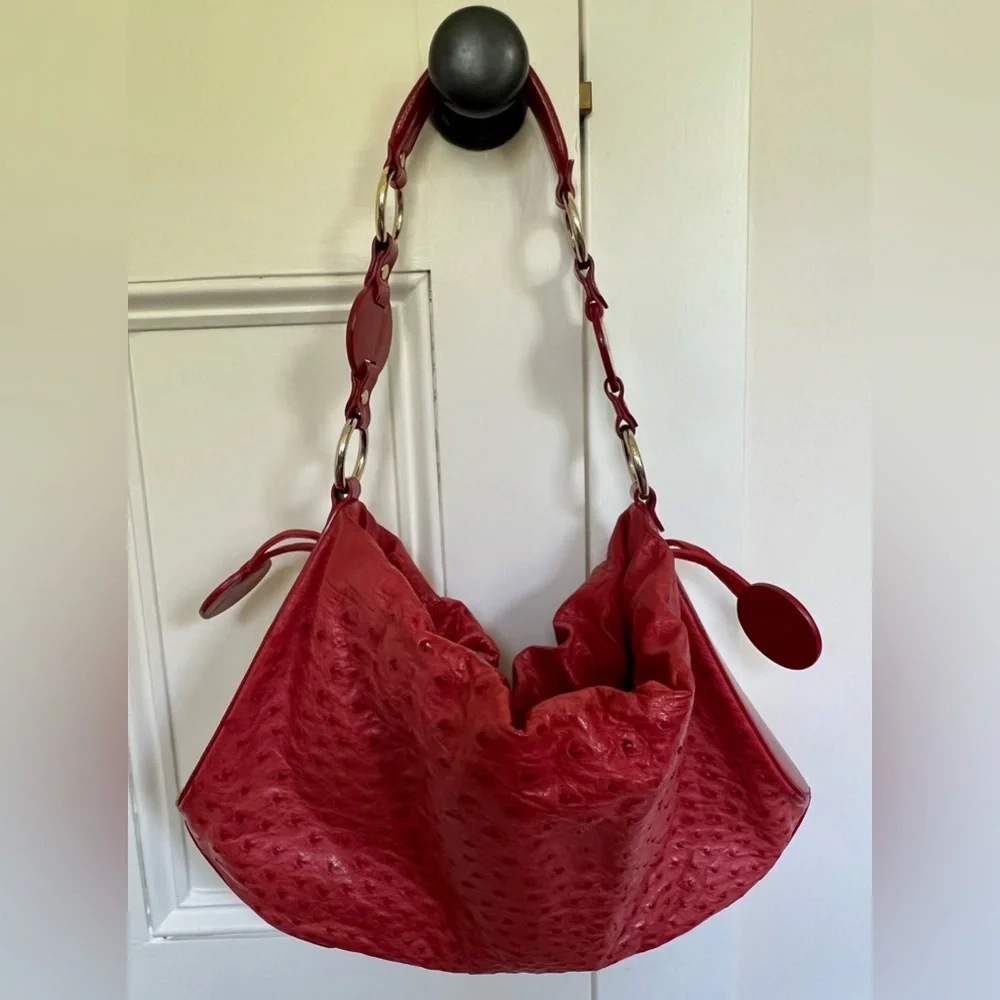 TANNER KROLLE Red Ostrich Shoulder Bag - Picture 5 of 14